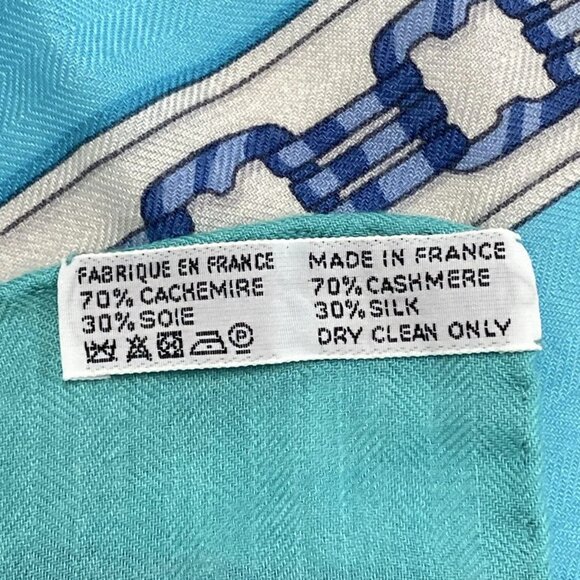Auth HERMES Carre 140 - Light Blue Blue Multi Cashmere Silk Scarf - Picture 4 of 5